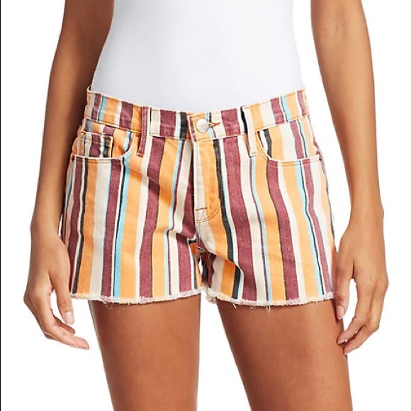 FRAME Le Cut Off Painterly-stripe Denim Shorts